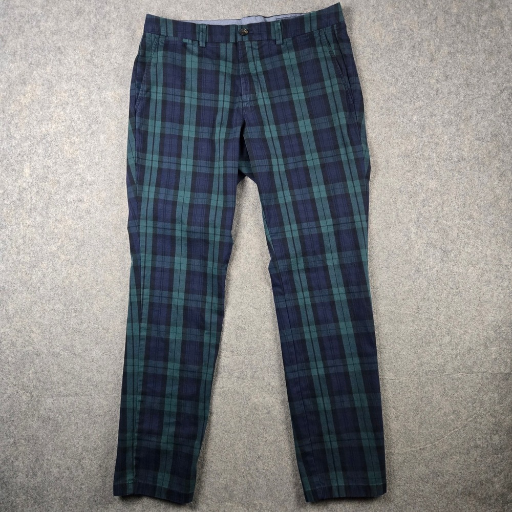 Vineyard Vines Breaker Pant Mens 34x32 Green Blue Black Watch Plaid Chino Slim